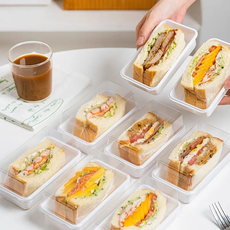 Disposable Toast Bread Sandwich Dessert Sandwich Bagel Small Cake Transparent Packing Box Lunch Box Disposable Lunch Box