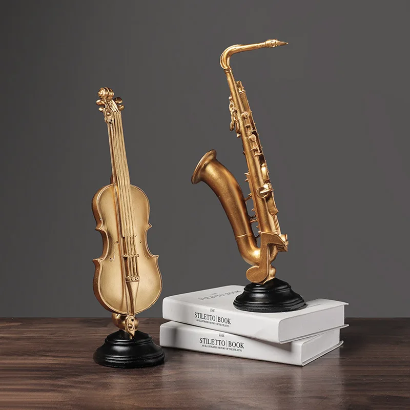 Copper Miniature Saxophone Miniature Replica Dollhouse Model Saxophone Home Ornament Vintage Violin Instrument Sax Model