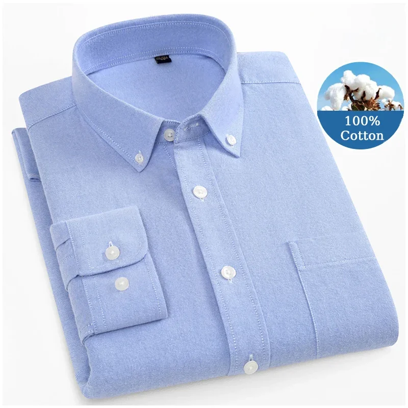 

BROWON Brand Spring Sky Blue Shirt Men 100% Cotton Front Pocket Design Long Sleeves Autumn Business Casual Work Shirts Men