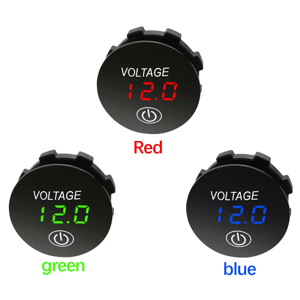 DC 12V-24V LED Mini Round Digital Voltmeter With Touch ON OFF Switch Meter Tester for Car/Motorcycle/Motorboat/Truck Refit