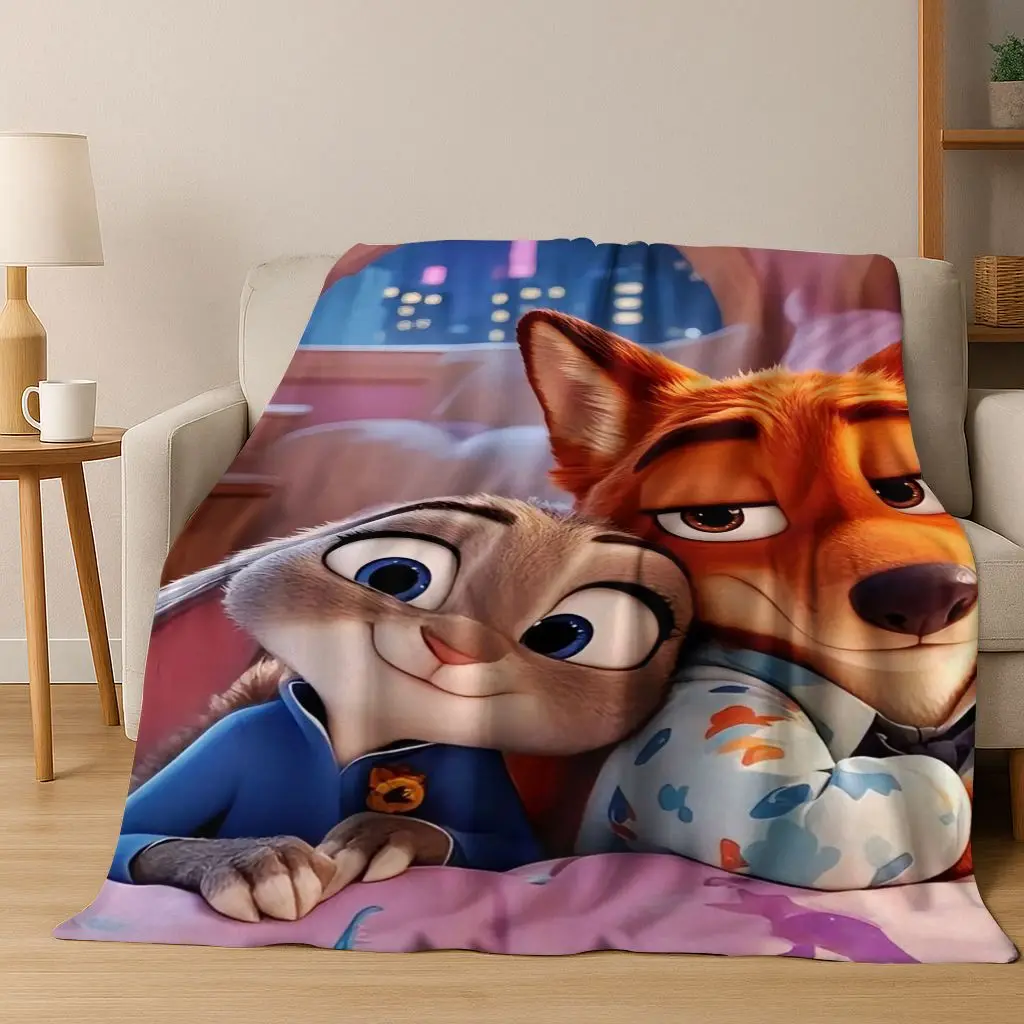 

2026 New Zootopia Judy Nick Cartoon Flannel Blanket,Warm and Cozy Soft Throw Blanket for Home Bedroom Bed Sofa Picnic Cover Gift