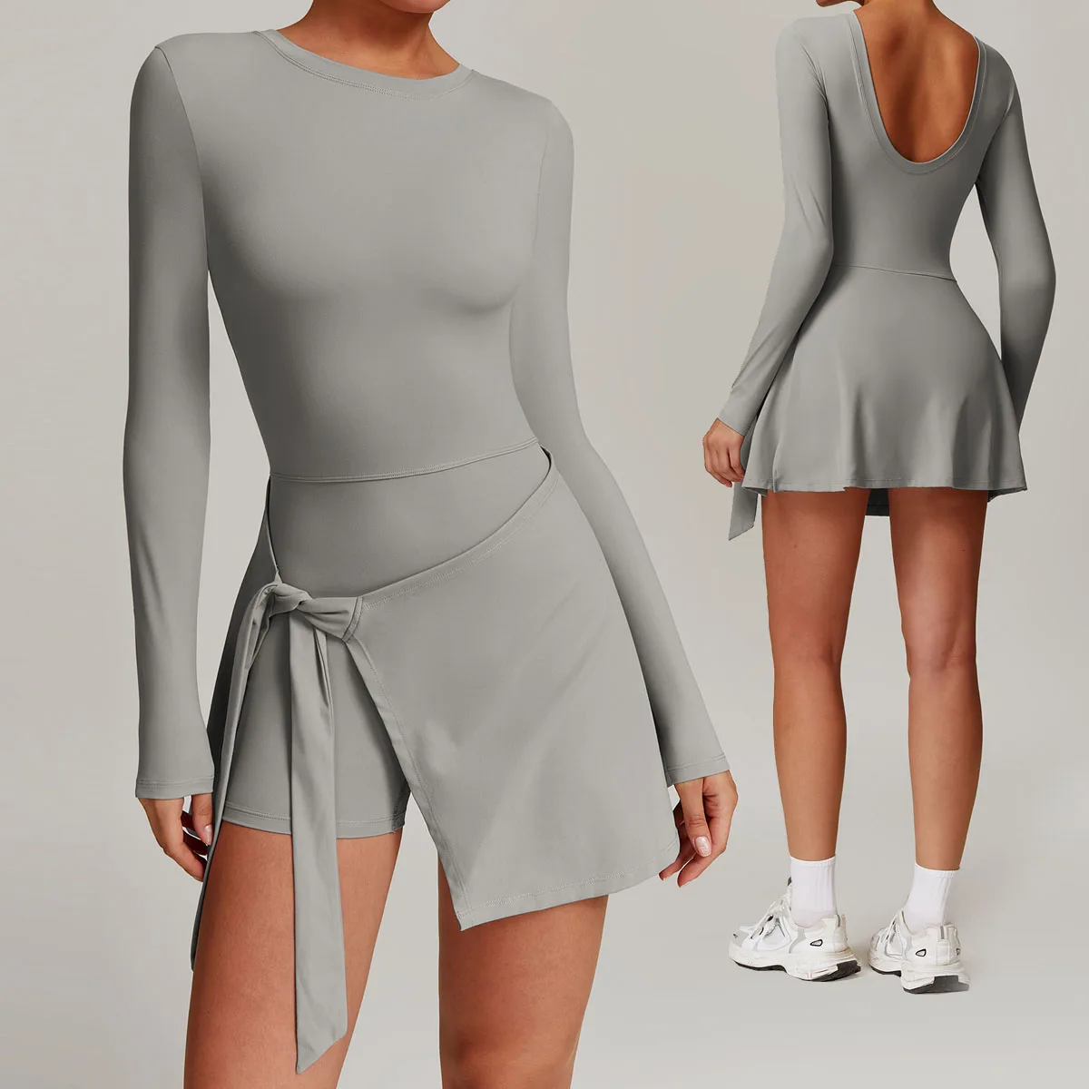 New Women Fake Tow Skintight Sports Dress Sexy Split Strap Tennis Dress Yoga Jumpsuit Gym Golf Skirt Dance Ballet Sports Dress