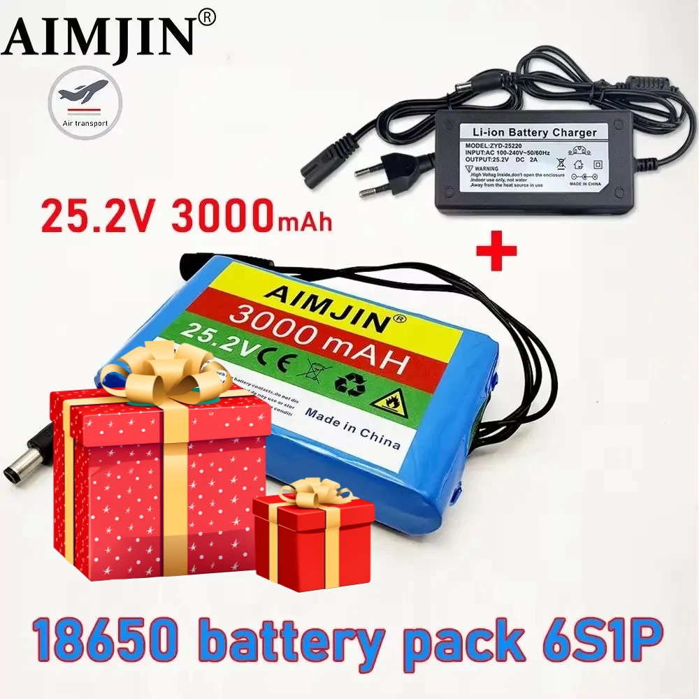 

6s1p battery pack 18650 rechargeable lithium 24V 3Ah, suitable for 25.2v battery with bms+charger