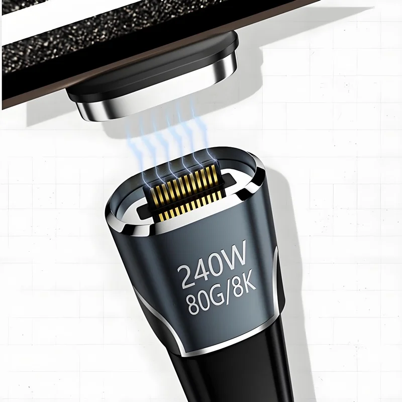Adapter USB-C magnetyczny 240W Metalowy 80Gbps Monitor wideo 8K Konwerter ładowania USB typu C do MacBook iPad Pro Telefon Tablet Laptop — zdjęcie produktu 3