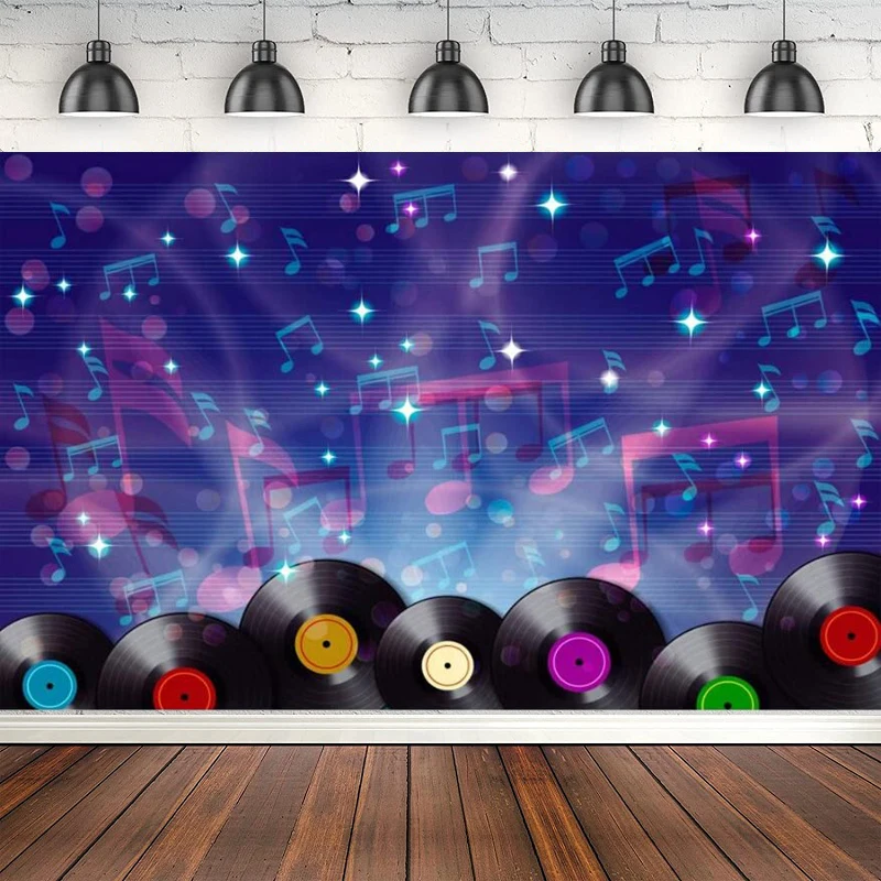 Disco Party Dance Hall Nightclub Carnival Photography Backdrop Old Record Musical Note Stave 70s 80s 90s Theme Background