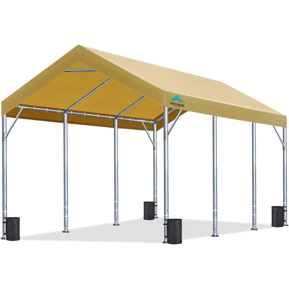 

12x20 ft Heavy Duty Carport Potable Car Canopy Garage Party Tent Boat Shelter, Adjustable Height from 9.5 ft to 11 ft, Beige