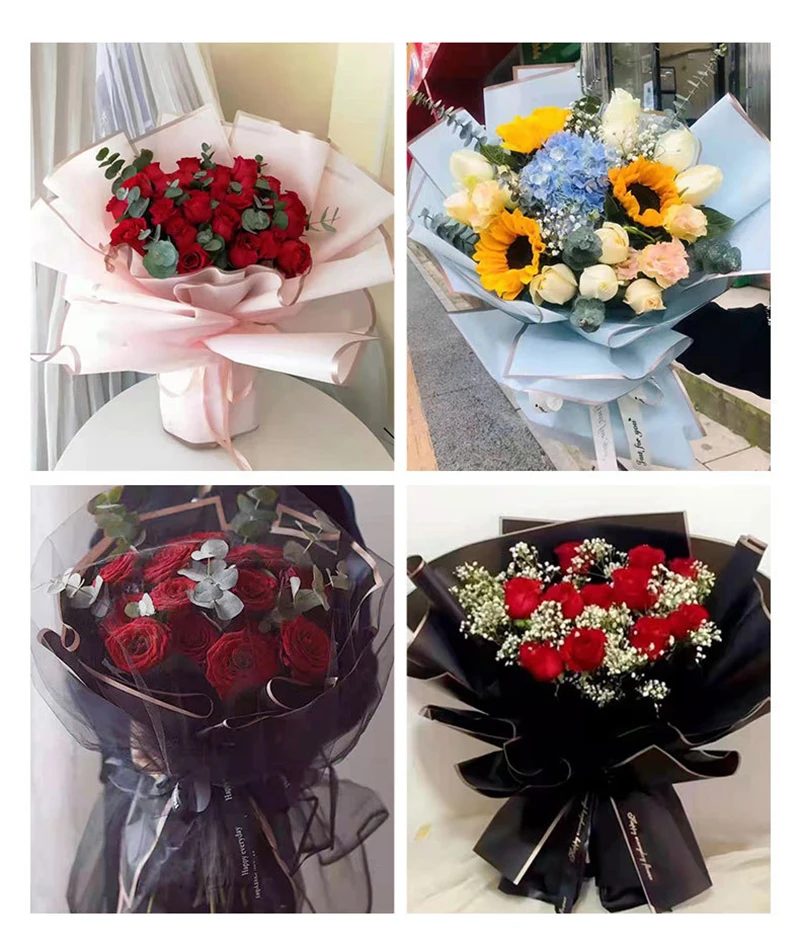 20pcs/lot Golden Border Rose Floral Wrapping Paper Korean Style Semitranparent Gift Florist Flower Bouquet Wrapping Paper