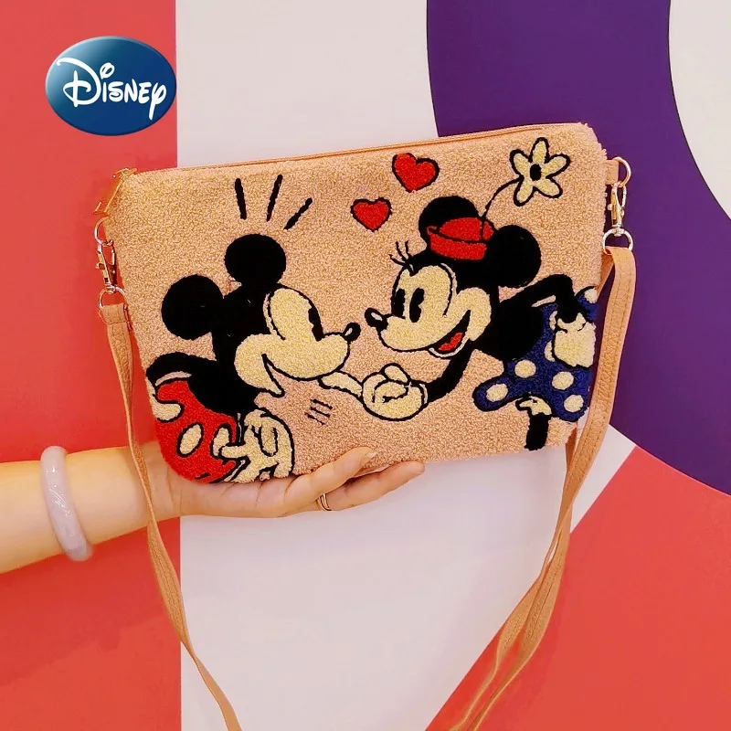

Disney New Mini Plush Shoulder Bag Cartoon Cute Embroidery Women's Mini Shoulder Bag High Quality Storage Casual Women's Bag