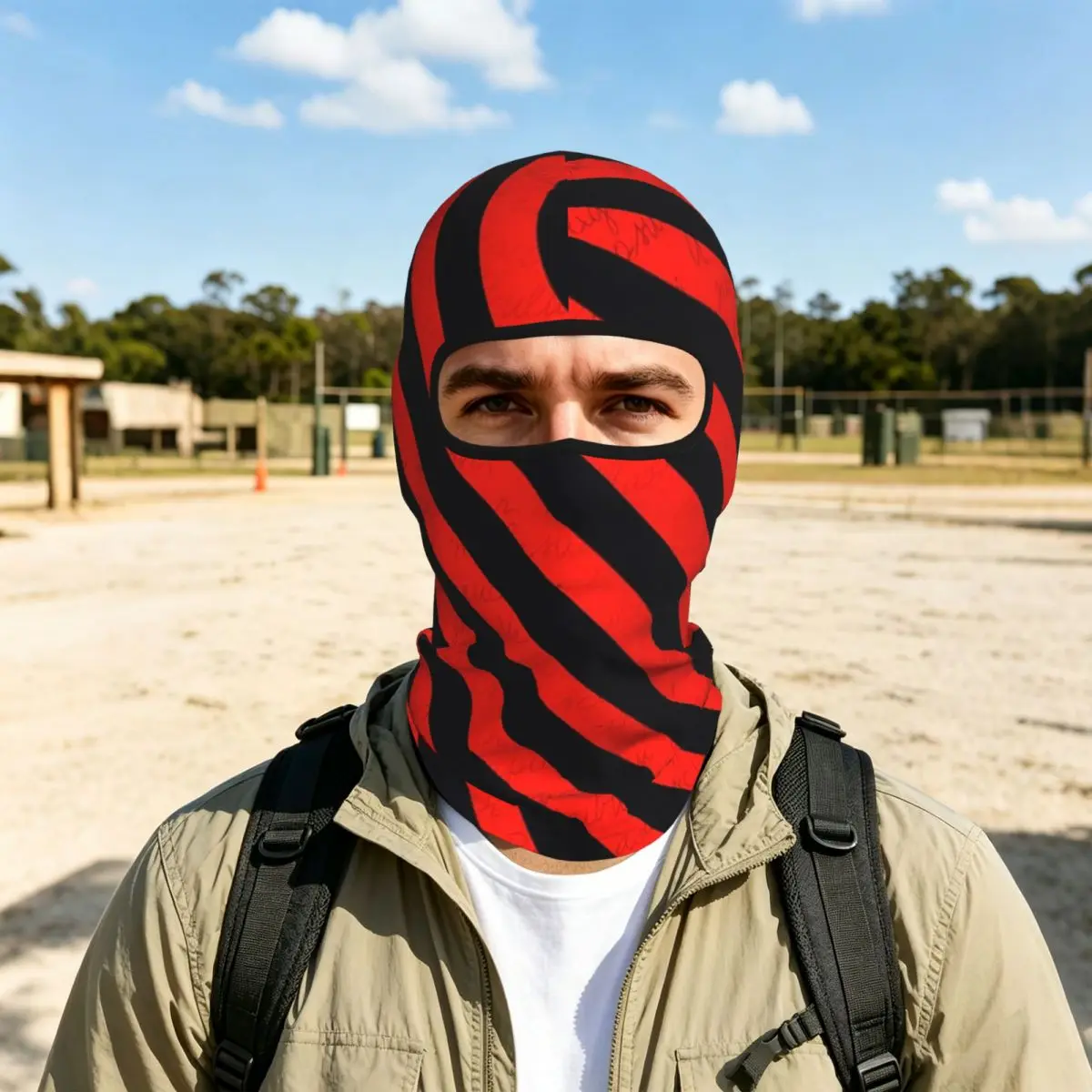 Black And Red Stripes Striped Geometric Lines Breathable Thin Balaclava Full Face Mask Sun Protection Neck Gaiter For Motorcycle