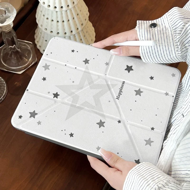 Simple Grey Star White Y2K Tablet Case For iPad Pro 11 12.9 13 A16 M2 M4 M3 M5 Shell 5/6/7/8/9/10/11th Mini Air 3 4 5 6 7 Cover