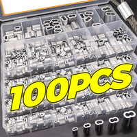 100PCS Double Hole Cable Crimp Sleeve Kits M1.5 To M4 Wire Ferrules 8-Shape Aluminum Cable Stopper Crimp Hardware Accessories