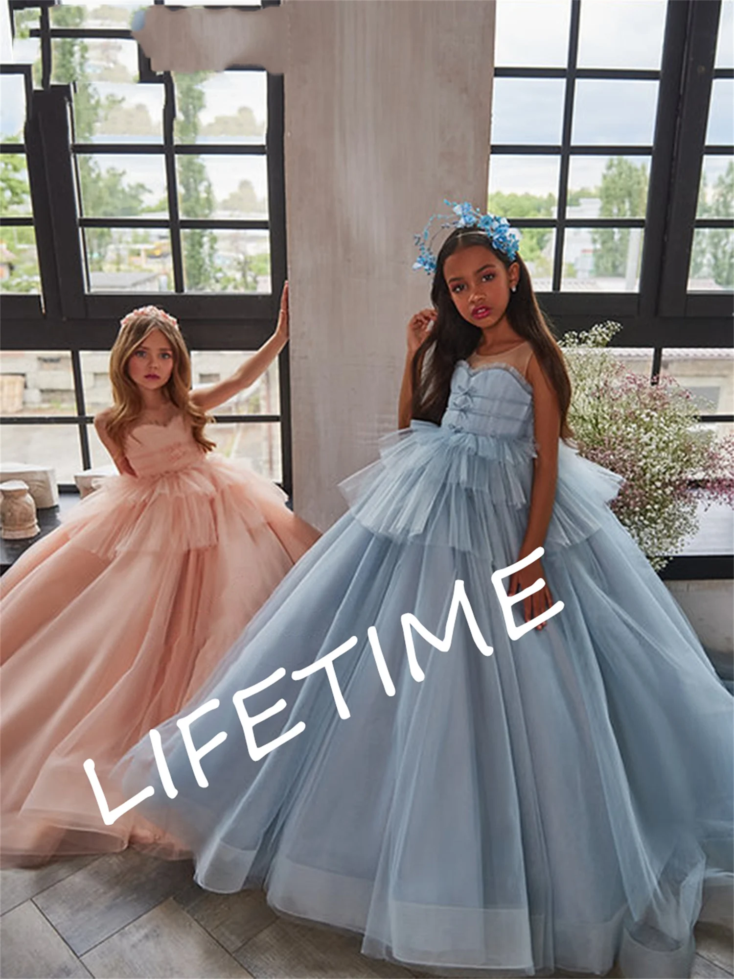 Robe d'anniversaire princesse gonflée pour enfants, robes de demoiselle d'honneur à couches, robe de princesse Hi-Low, jolie première communion, quoi que ce soit