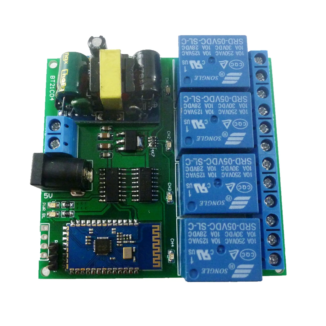 

AC 110V 120V DC 5V 4 Channel Bluetooth-compatible Relay Switch for Android app Wireless Remote Controller