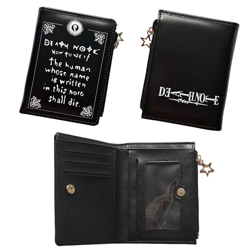 Death Note Anime Black PU Leather Short Wallet with Card Holders Zipper Pocket for Boys Girls Gift
