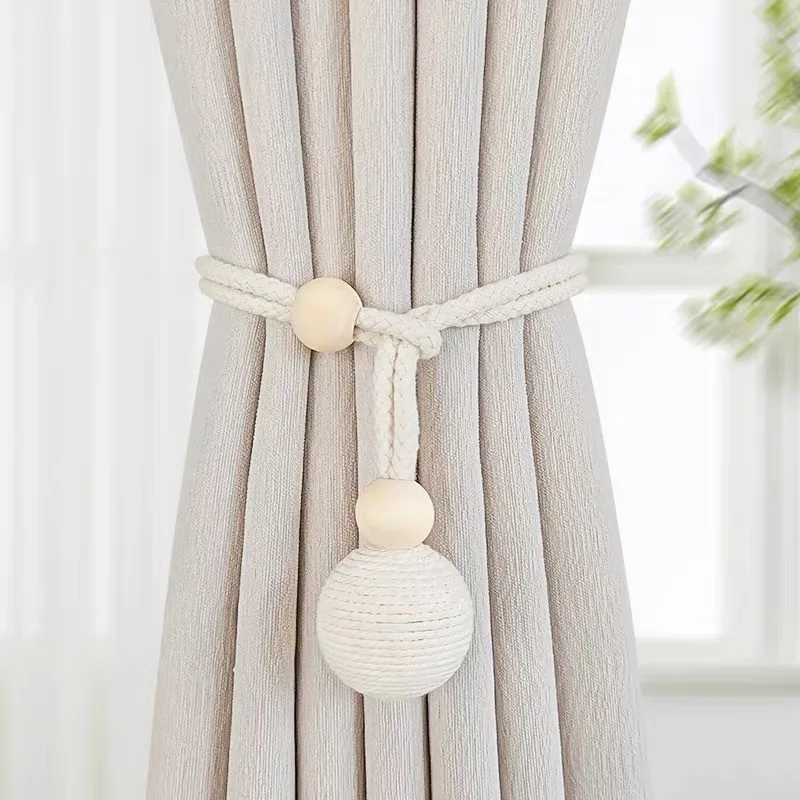 Cream-style Curtain Tie-back Adjustable Cotton Rope Storage Buckle Decorative Sheer Curtain Tie-up Ball Binding Cord