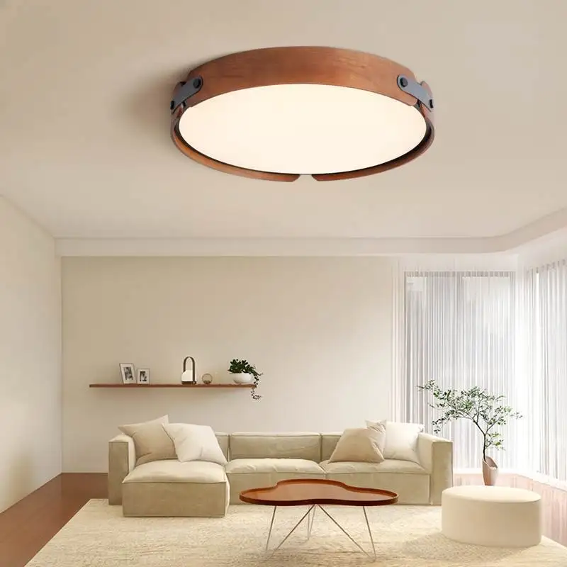 Modern New Wooden Artificial Leather Ceiling Lamp Living Room Restaurant Kitchen Bedroom Chandelier Home Decor Light Fixture