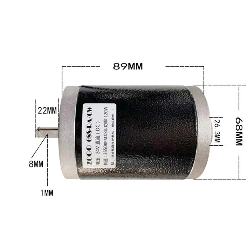 24V 150W 7000rpm High Torque DC Motor Low Noise Dual Ball Bearings Carbon Brush Motor for Mini Bead Lathe Machine Shaft Dia 8mm