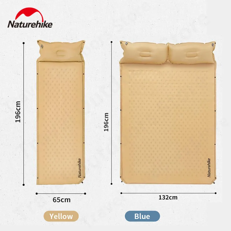 Naturehike Outdoor Portable 1-2 People Camping Inflatable Cushions Spliced With Pillows Soft Tents Sleeping Pad Hiking Air Mat