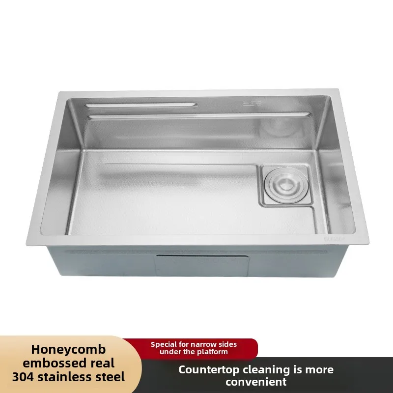 Thickened 4mm honeycomb embossed SUS304 stainless steel sink narrow side under the counter basin kitchen large single sink veget