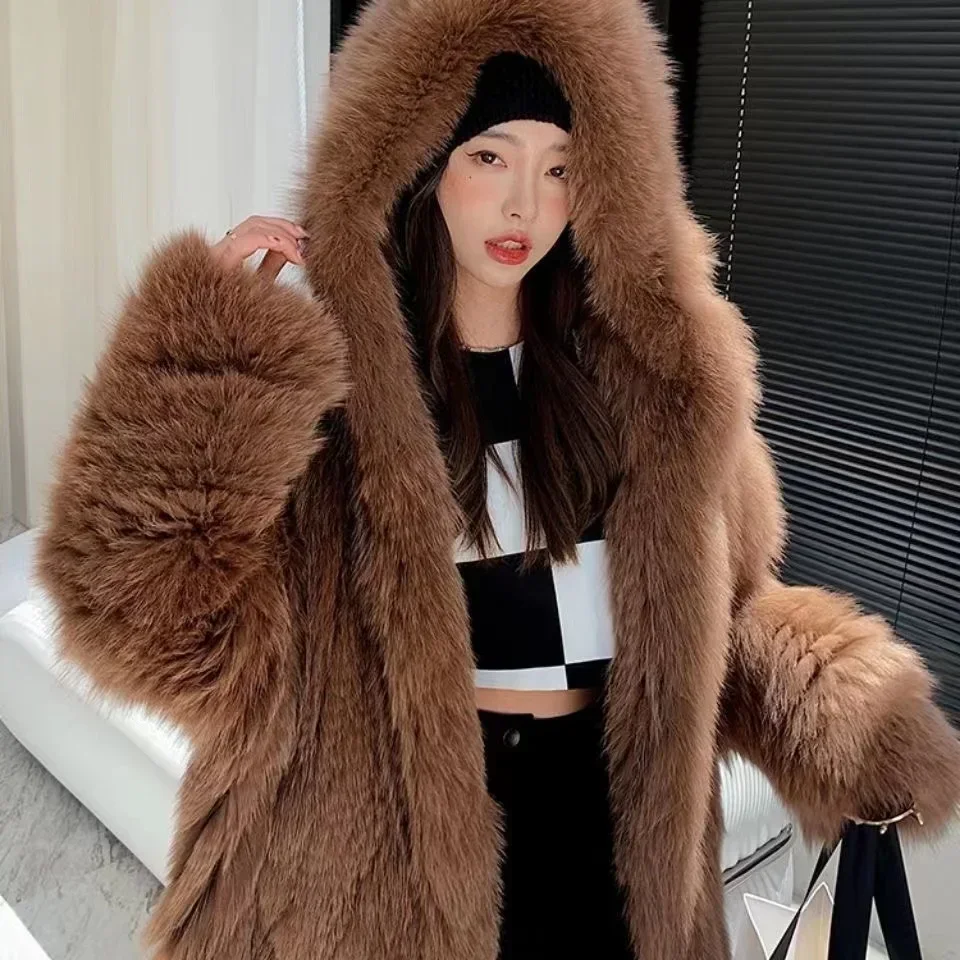 New Jacket Autumn and Winter Luxury Knitted Fur Coat Women\'s Double Long Sleeve Knitted Lining Fashion Imitation Fur Coat New Ja