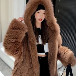 New Jacket Autumn and Winter Luxury Knitted Fur Coat Women's Double Long Sleeve Knitted Lining Fashion Imitation Fur Coat New Ja