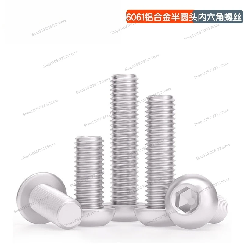 For 6061 Aluminum Alloy Half Round Head Hexagon Screw Aluminum Round Cup Pan  Round Head Mushroom  Bolt M3M4M5M6
