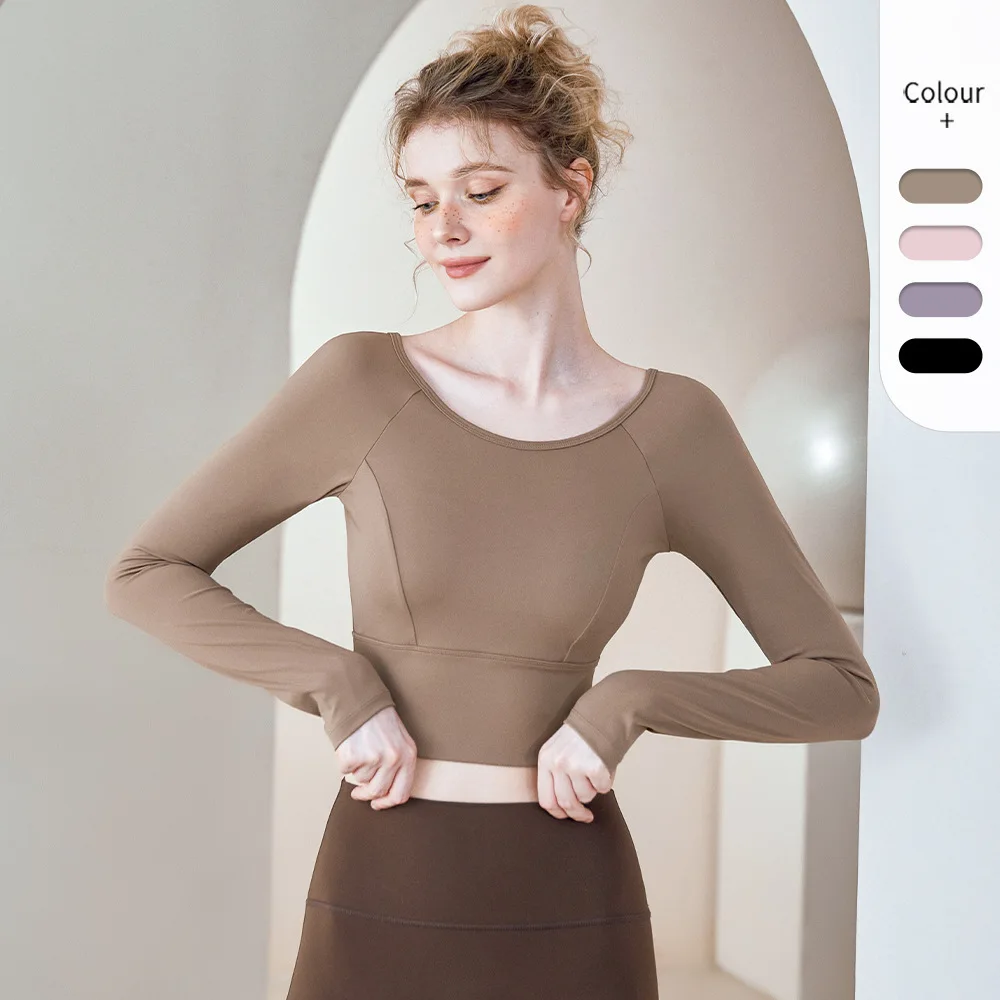 Summer and Autumn Sports Outdoor Fitness Yoga Mesh Cross Back Beauty Long Sleeve Fitness Clothes for Women
