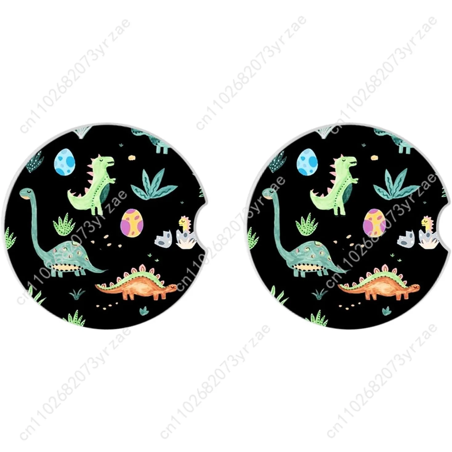 

Cute Dinosaur Graffiti Car Coasters 2pcs Absorbent Anti Slip Coasters Scalding Waterproof Easy Clean Car Interior Accessories
