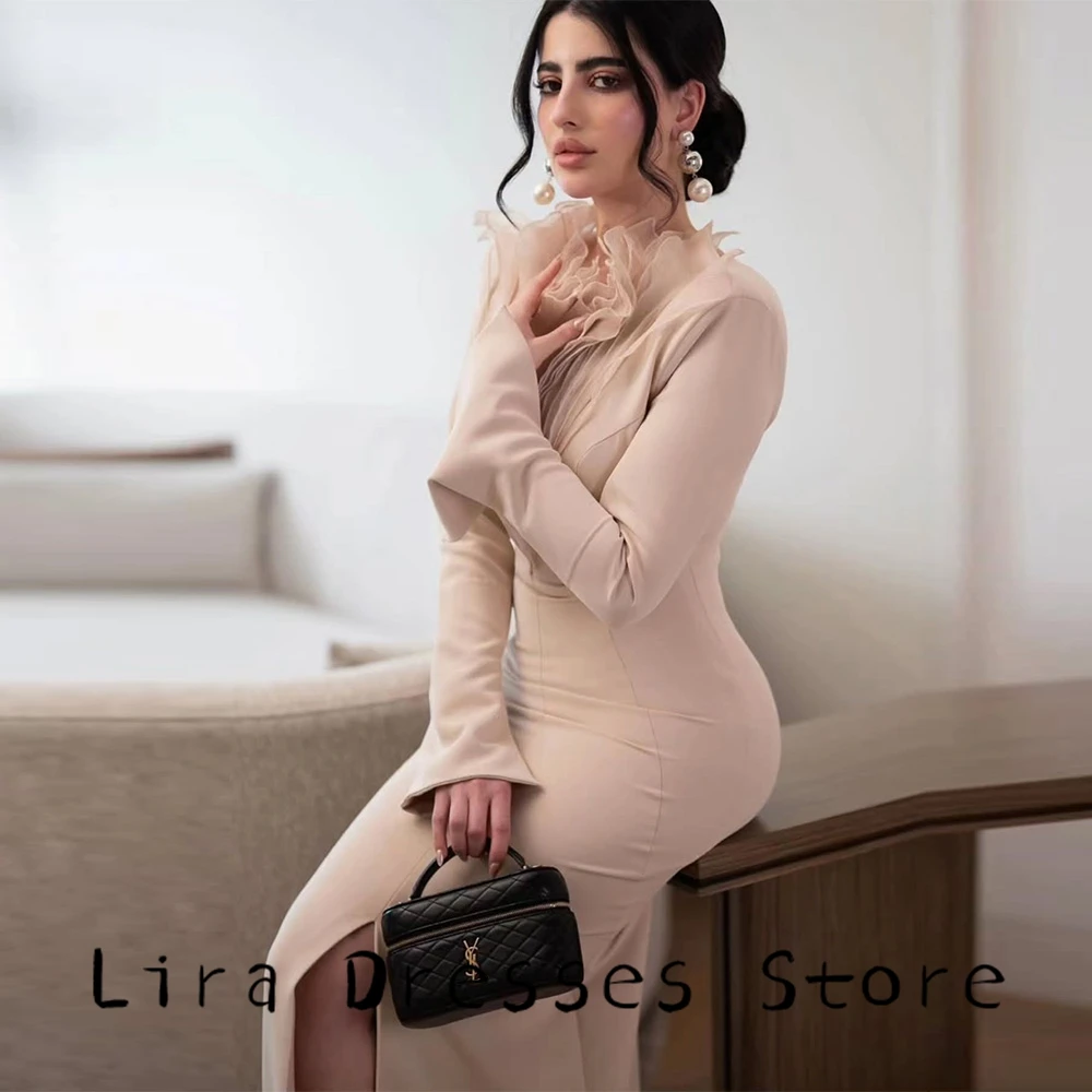 Mermaid V-Neck Long Sleeves Evening Dress Customized High Quality Jersey Celebrity Gowns Classic Side Fork Homecoming Dress - view 6