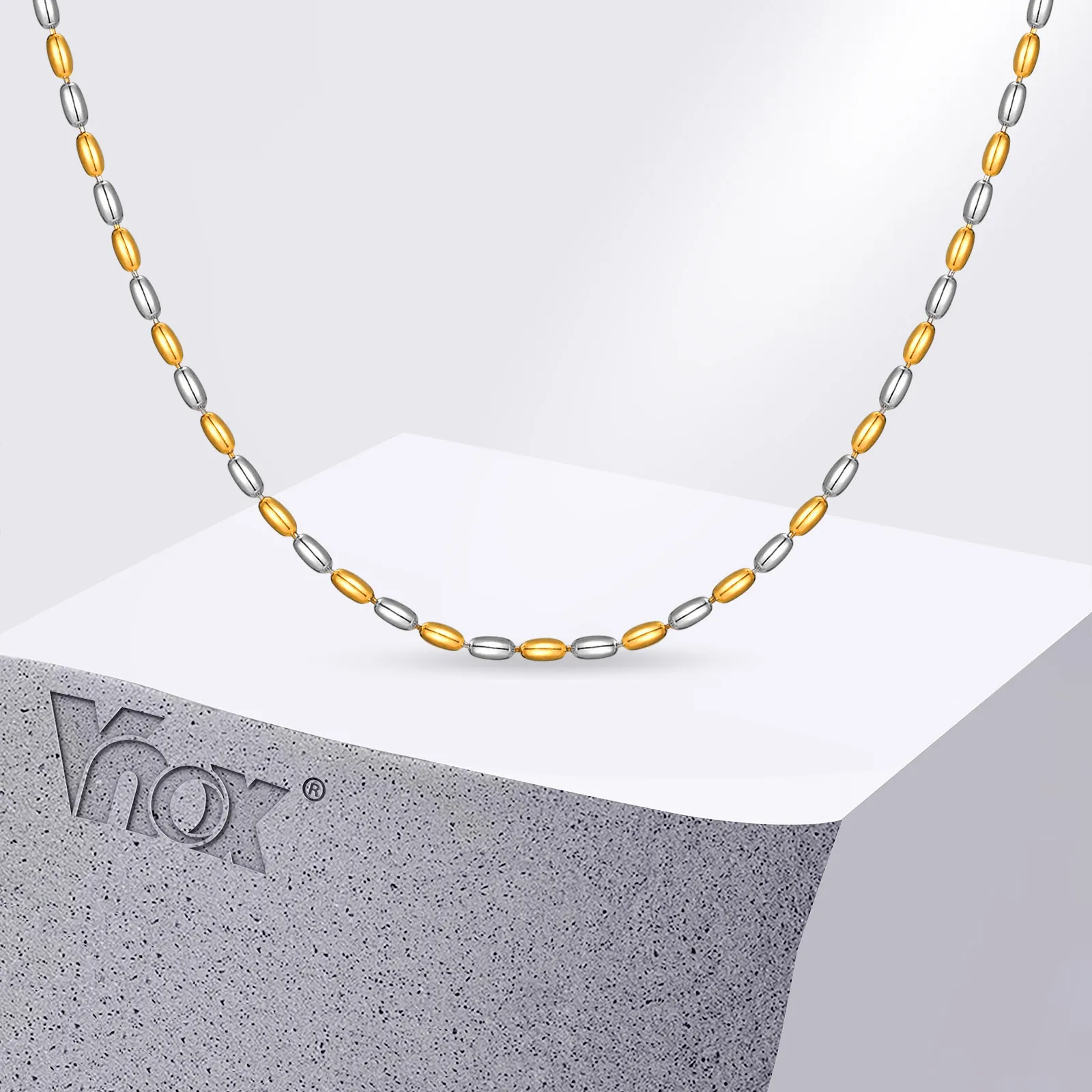 Vnox Stainless Steel Ball Chain Necklace For Women Girls Gold Silver Mixed Color With Extend Chain  Fashion Classic Jewelry Gift