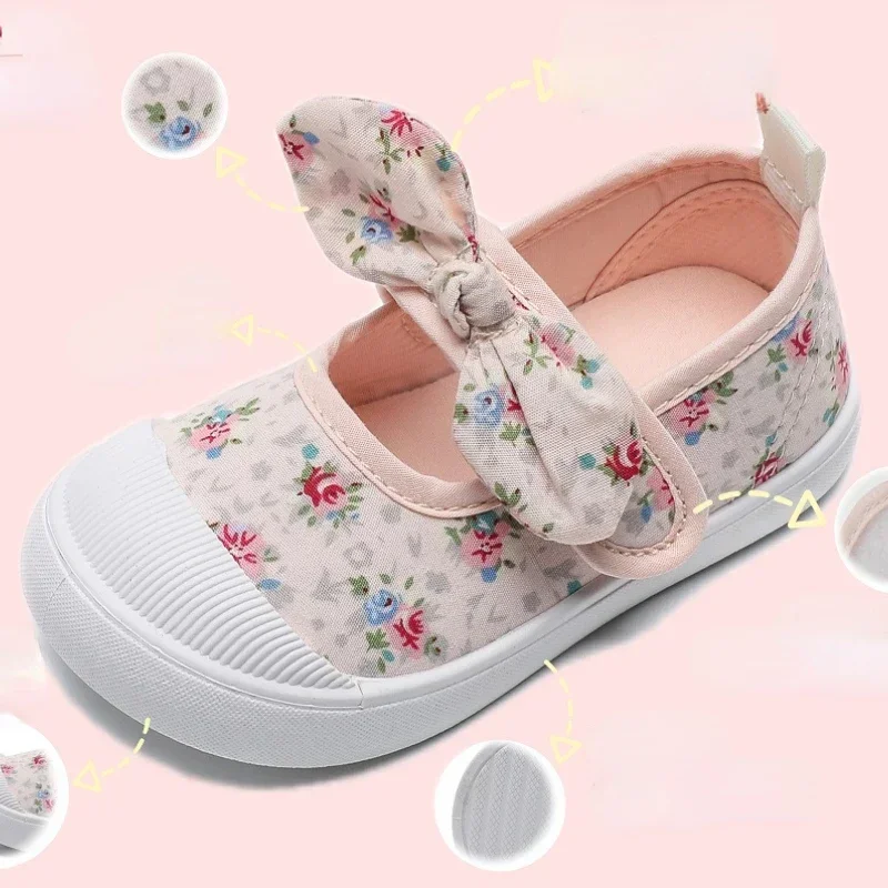 Zapatillas-Chaussures de sport décontractées pour enfants, chaussures de princesse pour filles, chaussures en toile florale pour enfants, bébé,