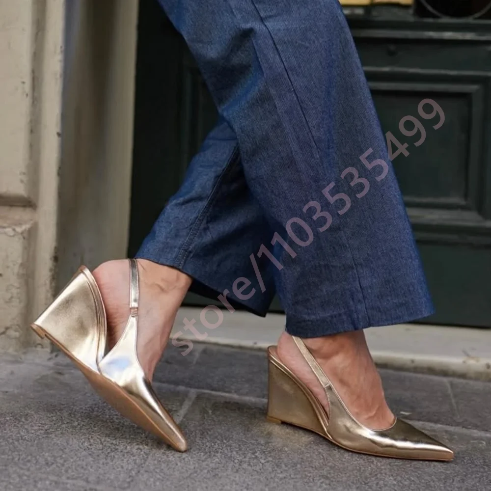 Zapatos De Tacón De Cuña Metálicos Con Punta Puntiaguda Y Tira Trasera Fina Para Mujer, Elegantes Para Uso Diario Y Fiestas, Nueva Moda Verano 2026 — -50%, 88.39€ Coupon, from 88.39€ – 50% descuento – €88.39