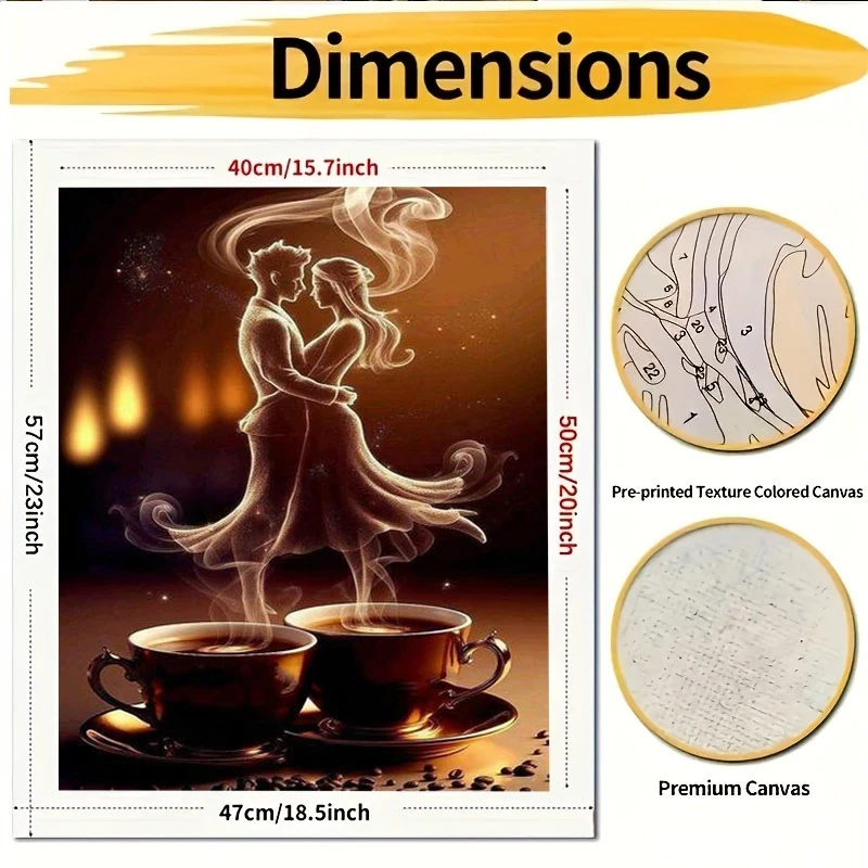 2D/Flat 1pc Frameless DIY Adult Paint by Numbers Kit for Professional Art Use: Romantic Couple Coffee, Painting the Dreamy Dance