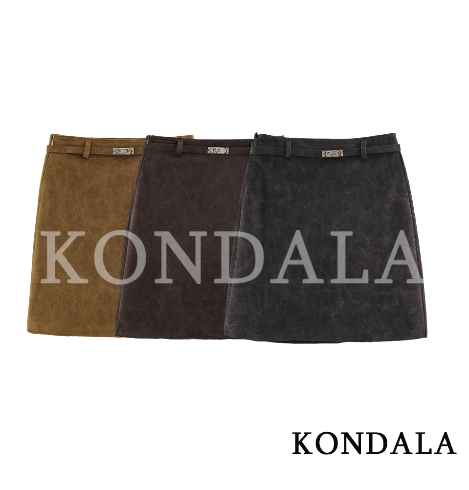KONDALA Damen Herbst-Chic-Rock mit Gürtel aus Kunstwildleder, Vintage Kurzrock für den Alltag, 2026 Herbst-Winter Trendiger Eleganter Rock mit hoher Taille – Detail 2