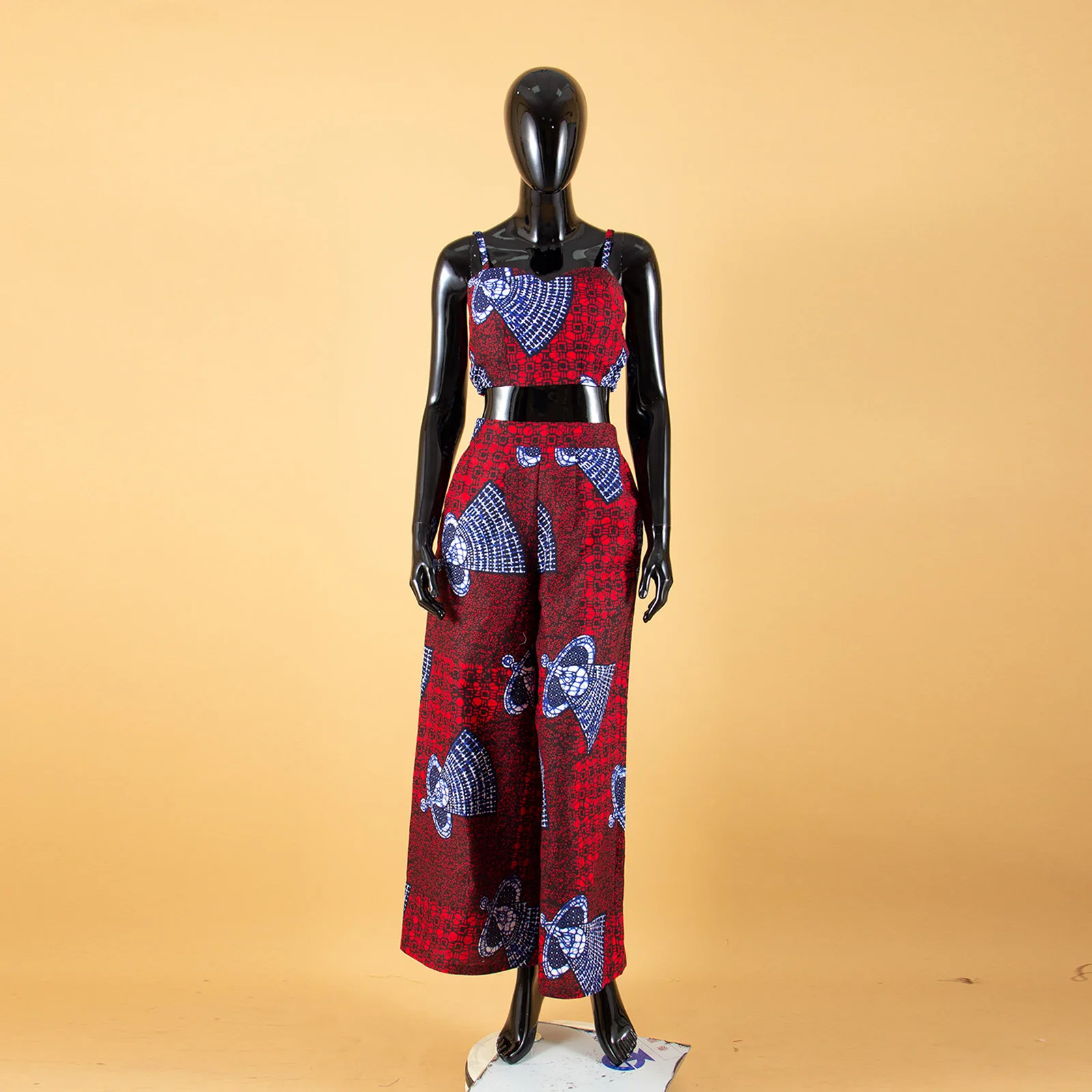 Women 2-pieces Suit African Style AFRIPRIDE Private Custom Sleeveless Halter Short Top + Ankle-length Wide Pant Suit A722646