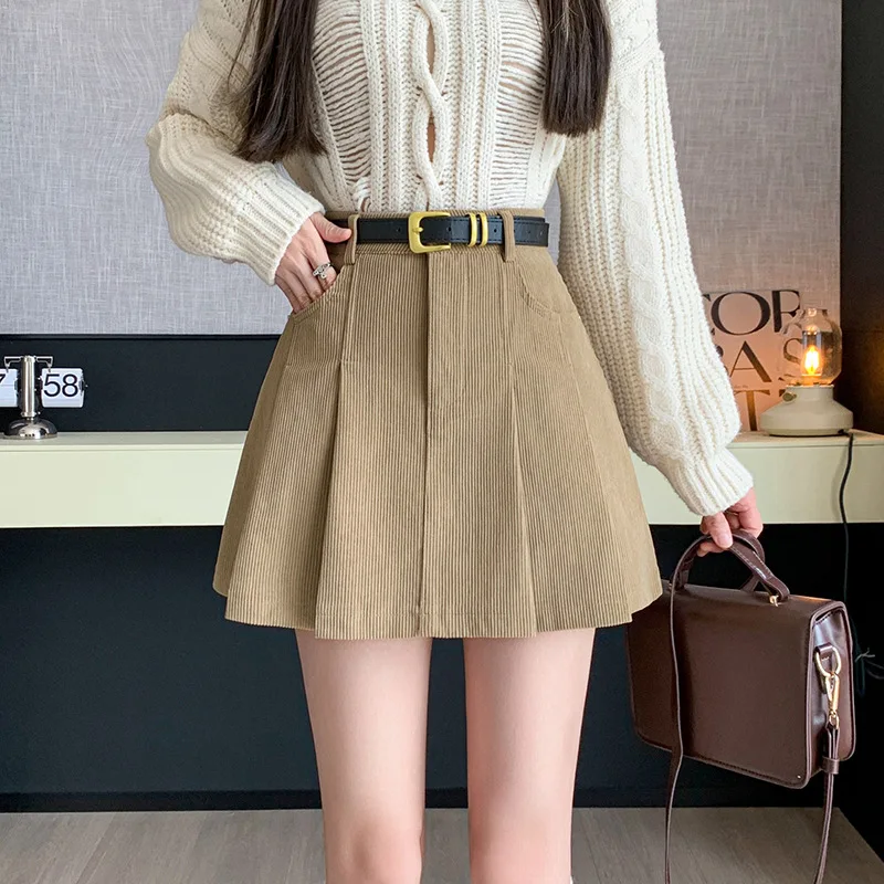 

Autumn and Winter New Half length Skirt Women's Fashion Khaki High Waist pleated Short Skirt