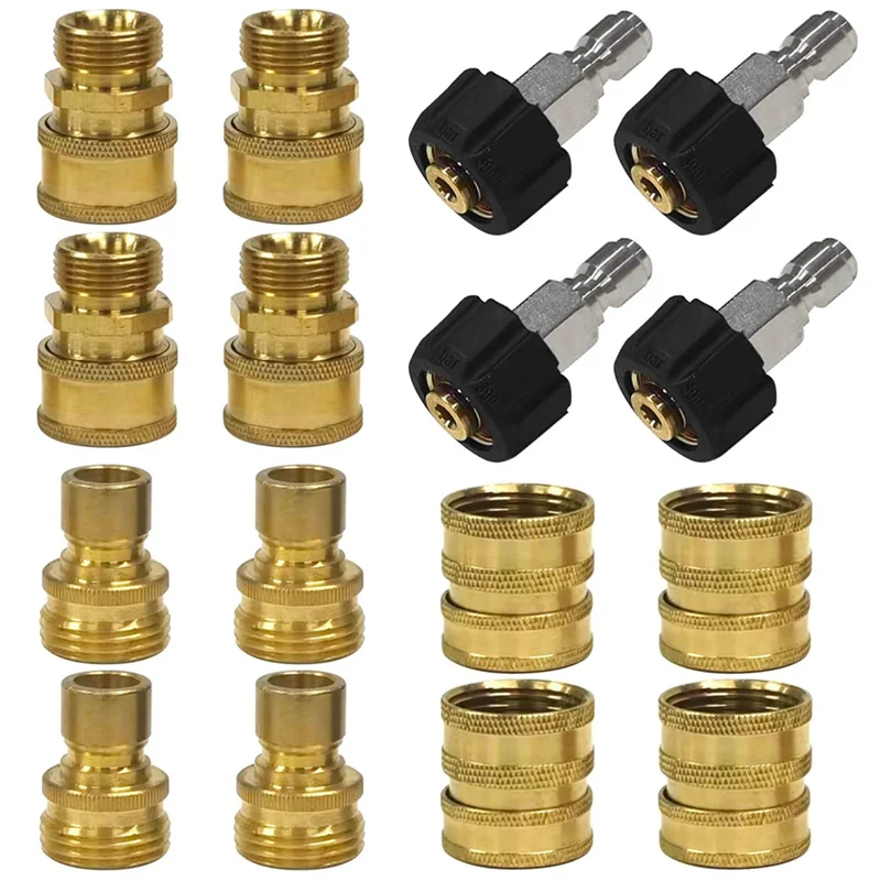 

A89Q-16Pcs Brass Pressure Washer Adapter Quick Disconnect Kit, M22 Swivel To 3/8 Inch Quick Connect, 3/4 Inch To Quick Release