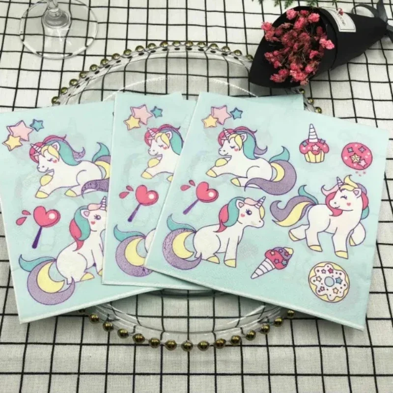 Wholesale Unicorn Colorful Printed Napkins Square Paper Towel Birthday Party Folded Facial Tissues Napkins Decoupage 20pcs/pac