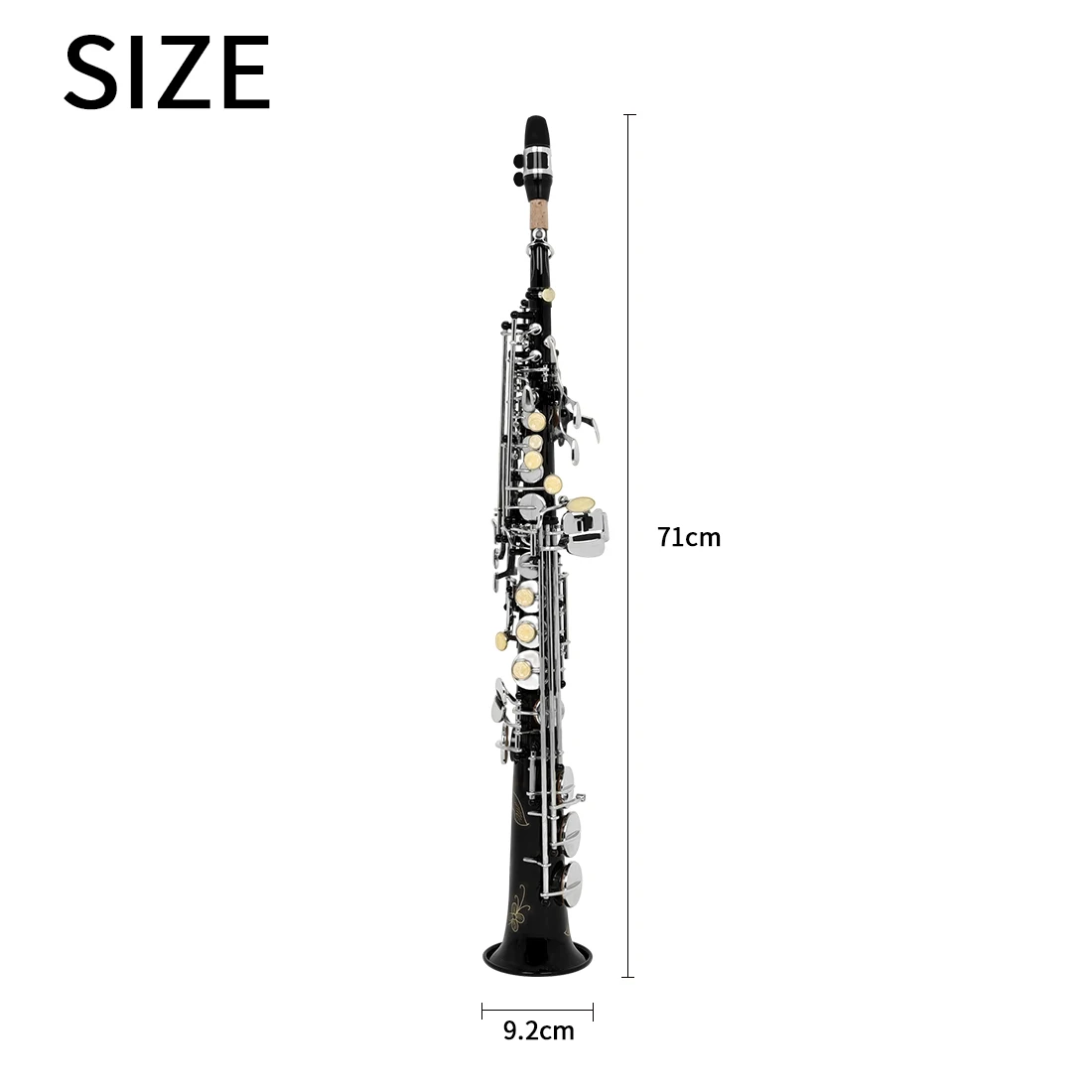 SLADE Black Soprano Saxophone Standard Bb Straight Soprano Saxophone Brass Body Carved White Shell Keys Sax with  Strap Gloves