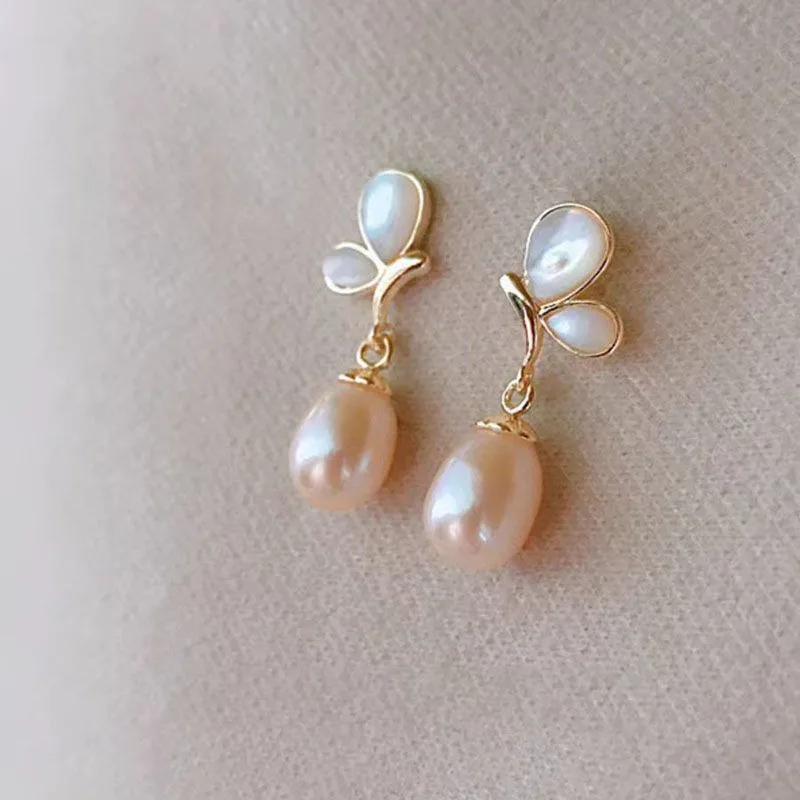 

925 silver pearl earrings women's high-end simple butterfly stud earrings national style earrings