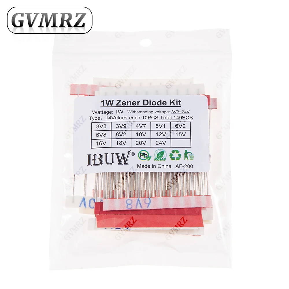 140pcs/Lot 1W Zener Diode Assorted Kit 3.3V-24V 14values*10pcs=140pcs Electronics Component Sample kit