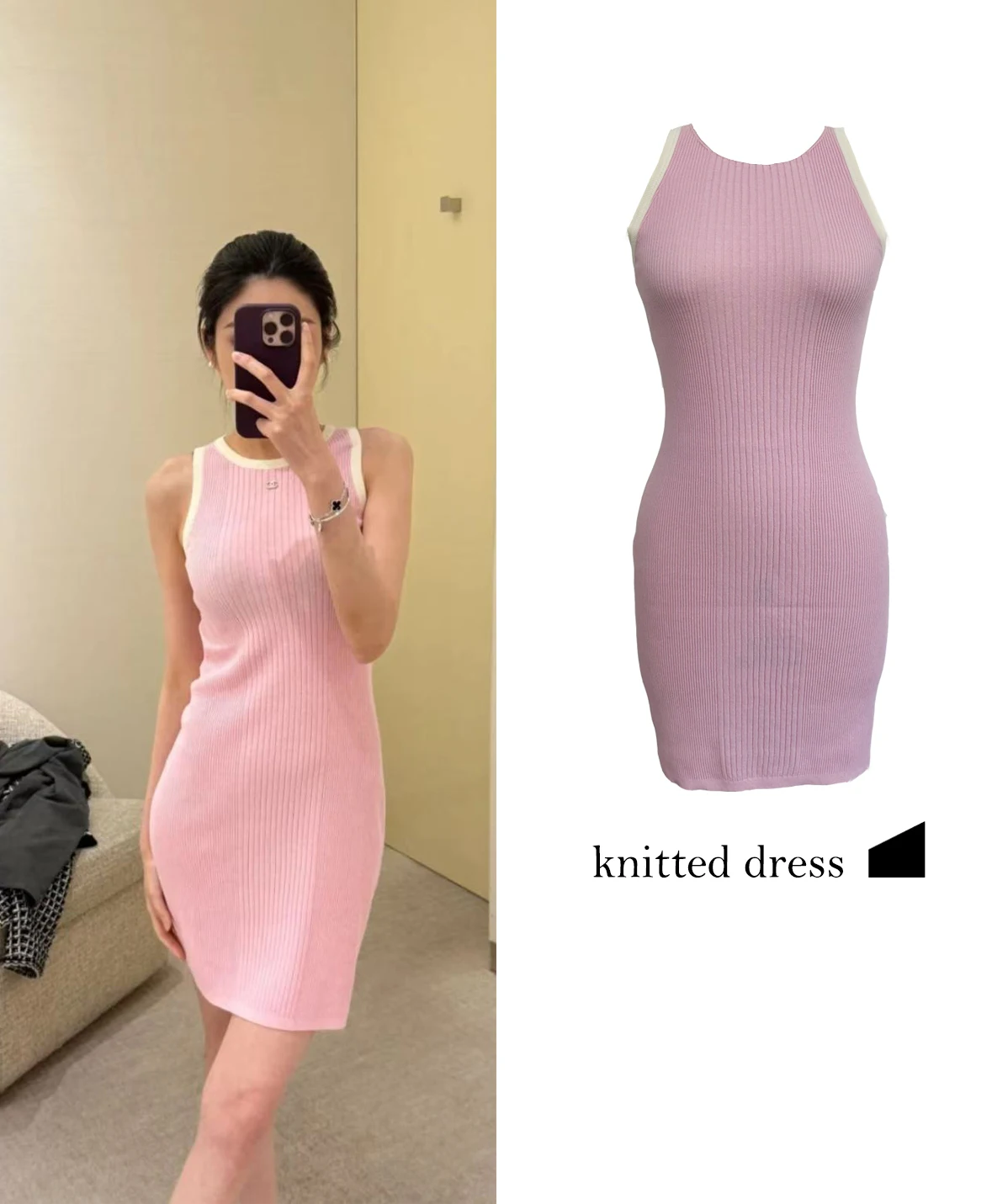 

FWRD Pink Knitted Fitted Sleeveless Dress Pink Slim Dress Womens Fashionable And Versatile Slim Dress #FWRD0080