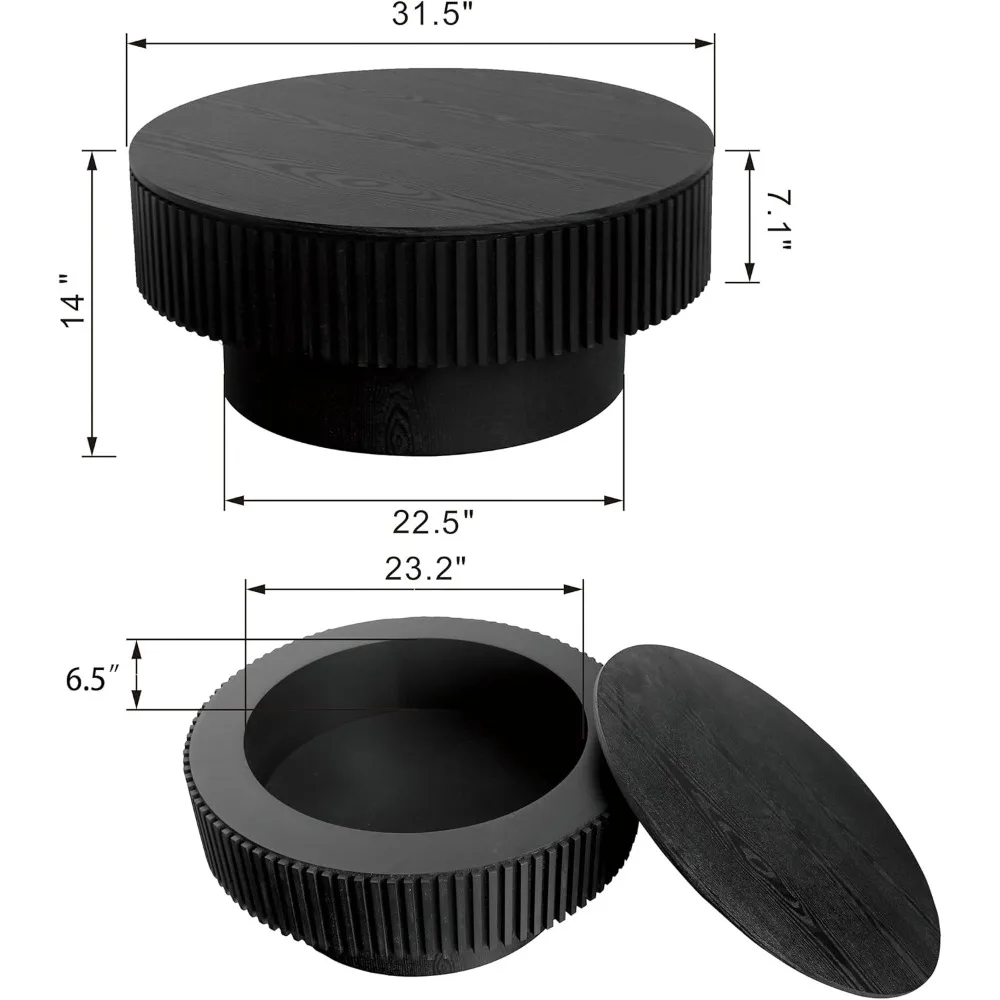 طاولة قهوة مستديرة على طراز المزرعة مع مساحة تخزين، مناسبة لغرفة المعيشة أو الشقة أو المكتب، لمسة نهائية سوداء #3