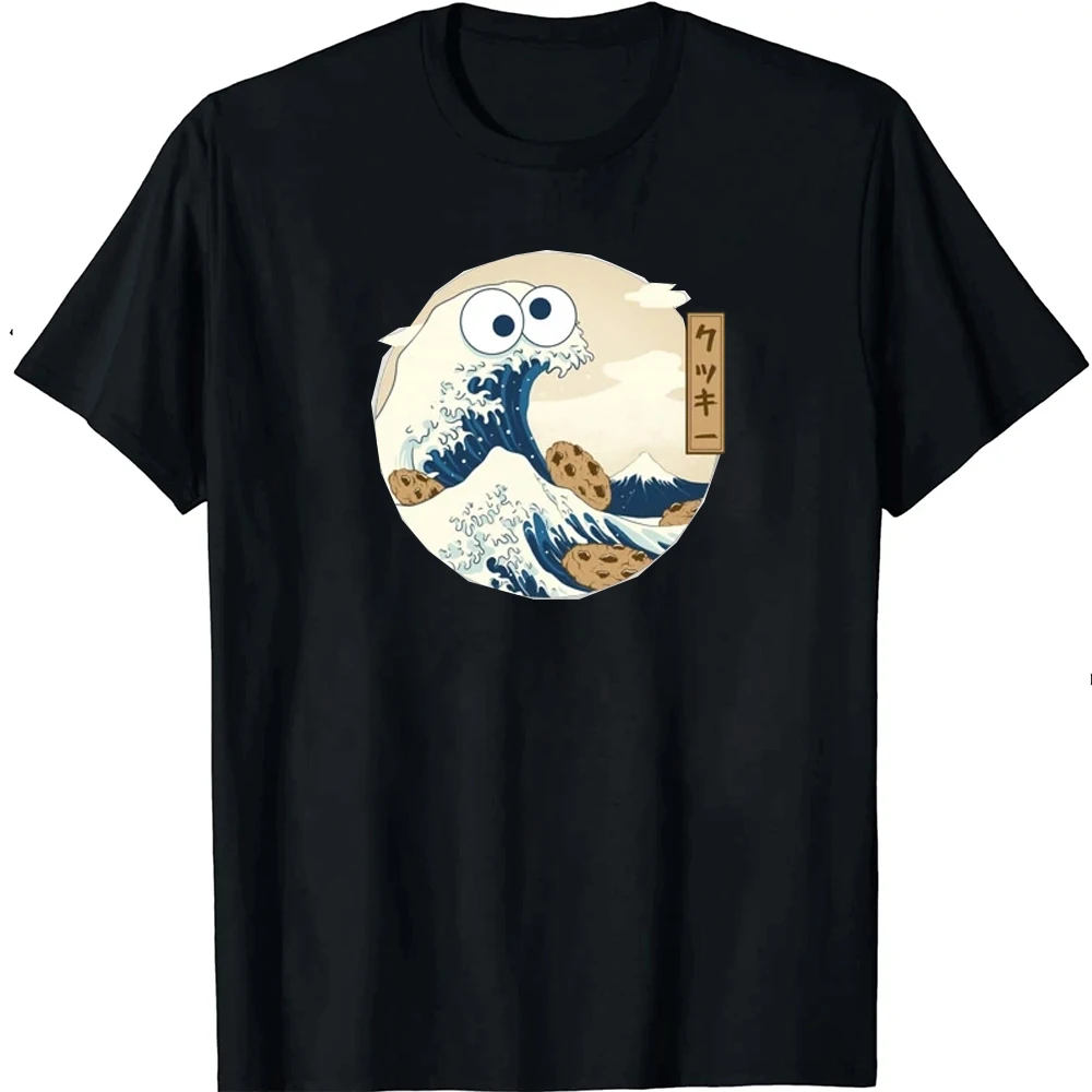 Kanagawa Cookie Monster T Shirt Hokusai Cotton Tops Streetwear New Style Fashion Summer Hot Sale Funny Tshits Unisex O-neck