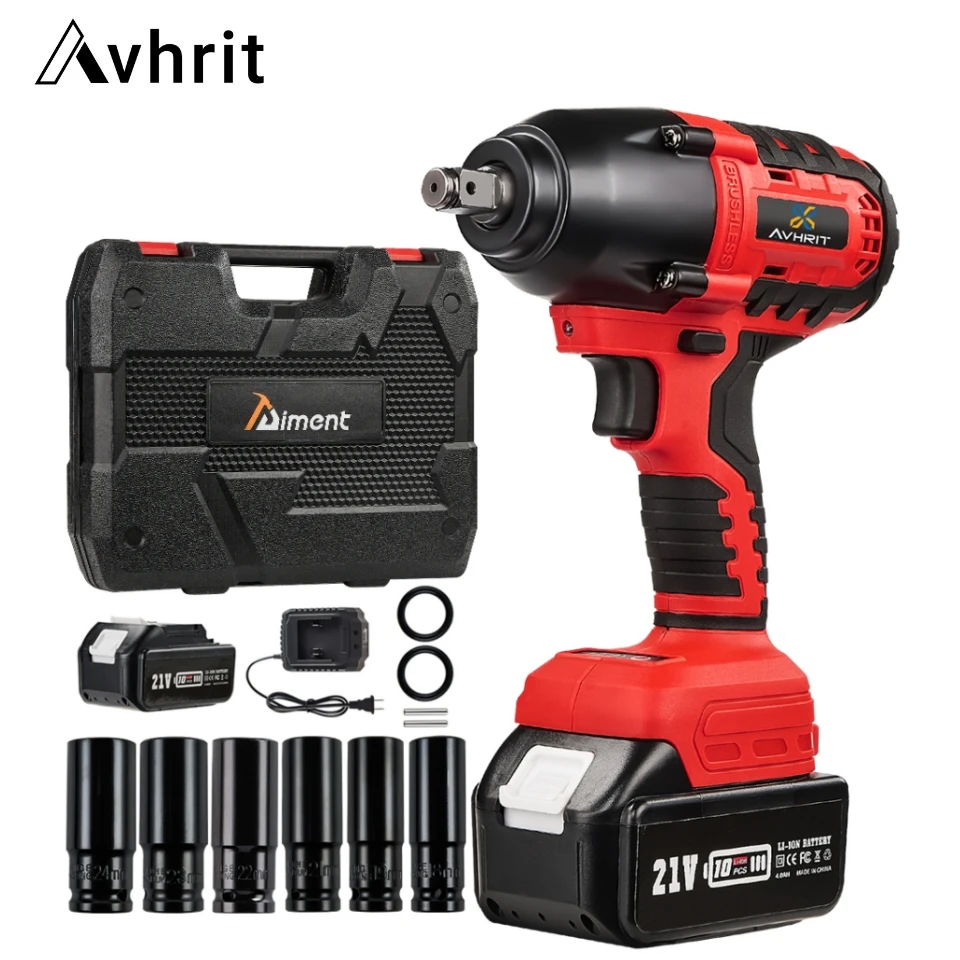 Avhrit Brushless Electric Impact Wrench Socket 950N.m Torque 21V Battery 1/2