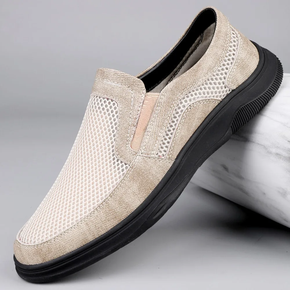 Men's Summer Breathable Slip-On Casual Shoes Soft Bottom Lightweight Comfortable Mesh Upper Easy Wear Single Shoes