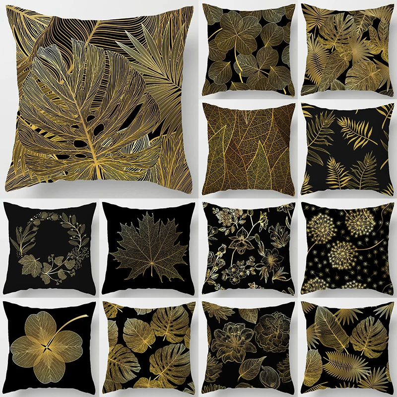 Home Decor Black Printed Cushion Cover Soft Polyester Pillowcase Bedroom Car  funda de almohada