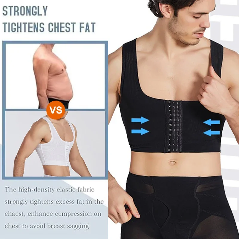 MrifDila Hook Compress Chest Men Body Shaper Chest Binder Compression Hook Compression Shirts Hide Gynecomastia Chest Vest