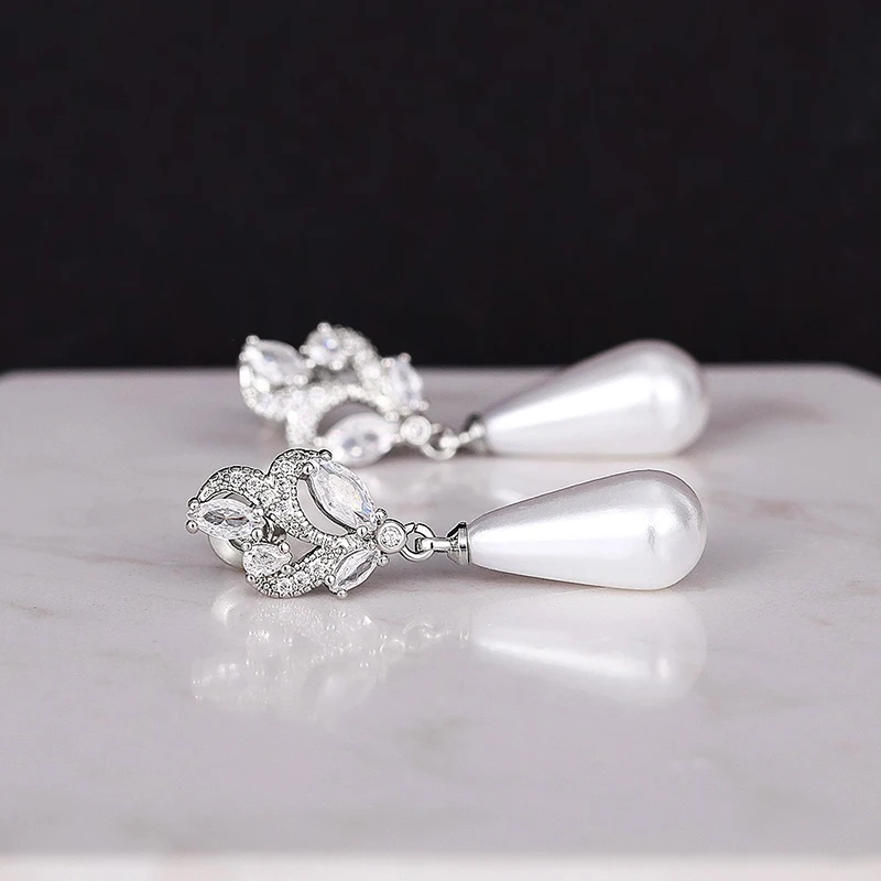 Huitan Waterdrop Imitation Pearl Drop Earrings Women New Aesthetic Wedding Accessories Temperament Lady Earrings Party Jewelry