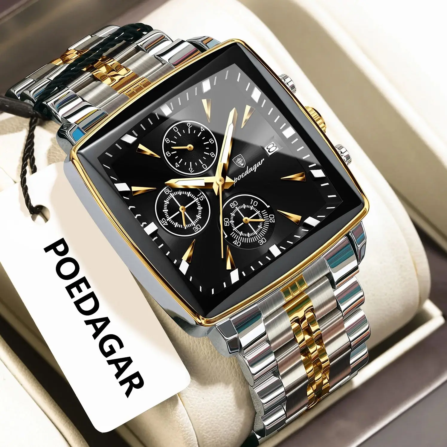 POEDAGAR Luxury Male Watch Waterproof Luminous Stainless Steel Military Men Clock Chronograph Date Business Quartz Men's Watches